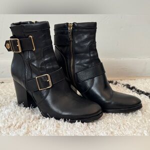 Women’s Kurt Geiger Black Soft Leather Ankle Boots w/ Buckles Size 37/6.5